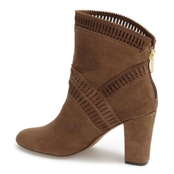 Isola New EVODA Suede Leather Boots Laser Cut Fashion Booties Women's NIB Brown - Picture 2 of 15